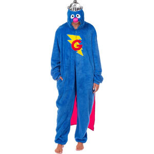 Sesame Street Super Grover Fleece Pajama Union Suit Costume Cosplay Men's 2XL